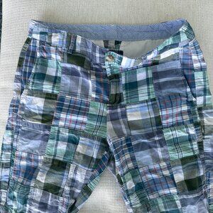 L.L. Bean Madras Patchwork Bermuda Shorts Women’s Size 4 Blue Green Plaid 9"